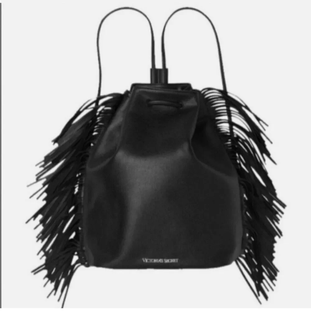 Victoria's Secret Backpack Womens Black Boho Fringe Western Goth Minimalist Edgy